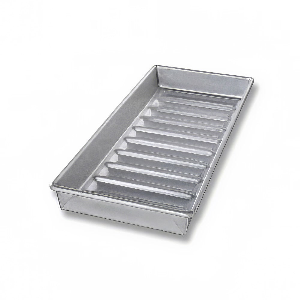 USA Pan Hot Dog Bun Pan, Makes (10) 1 3/10" x 4 4/5" Buns, AMERICOAT Glazed 26 ga Aluminized Steel (22100)