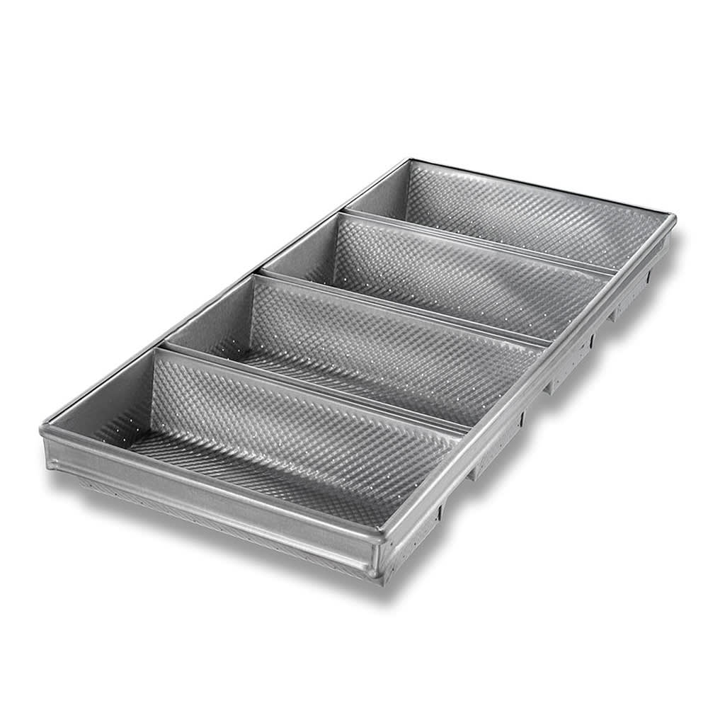 Chicago Metallic Hearth Bread Pan Set, (4) 11 1/2 6 x 5 3/4 x 2 3/4" Loaves, AMERICOAT Glazed 22 ga Aluminized Steel (41145)