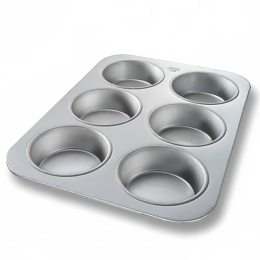 Chicago Metallic Oversized Jumbo Muffin Pan, Makes (6) 4 1/4" Cakes, AMERICOAT Glazed 26 ga Aluminized Steel (44305)