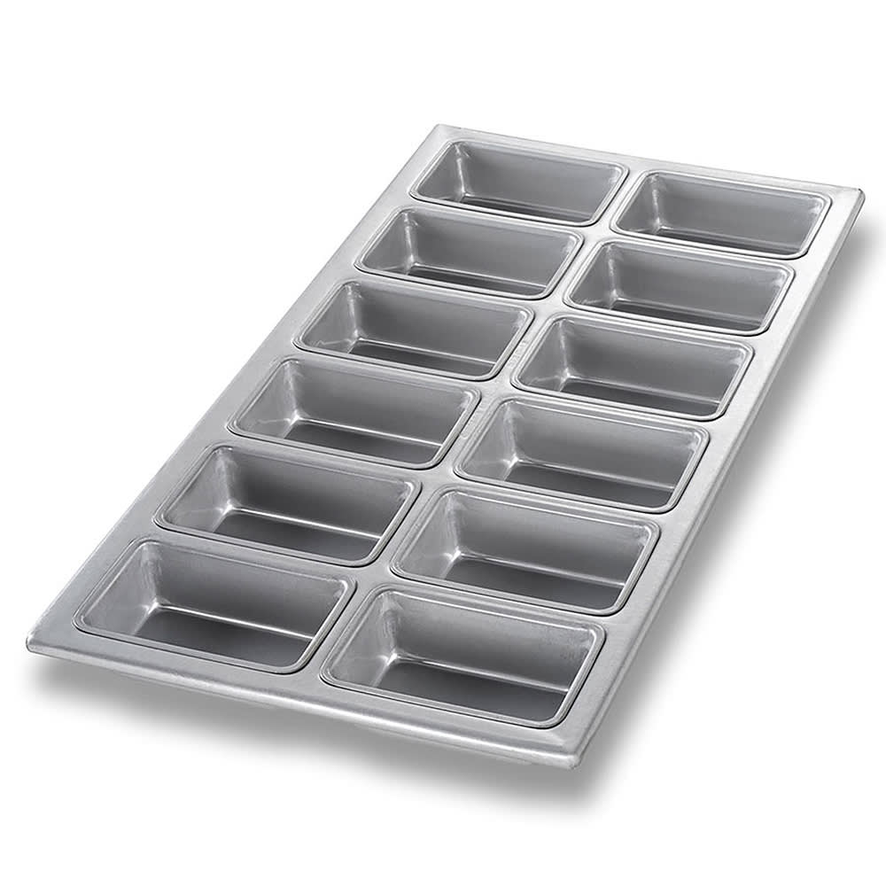 Chicago Metallic Mini Loaf Pan, Makes (12) 3 7/8" x 2 1/2" Loaves, AMERICOAT Glazed 26 ga Aluminized Steel (45755)