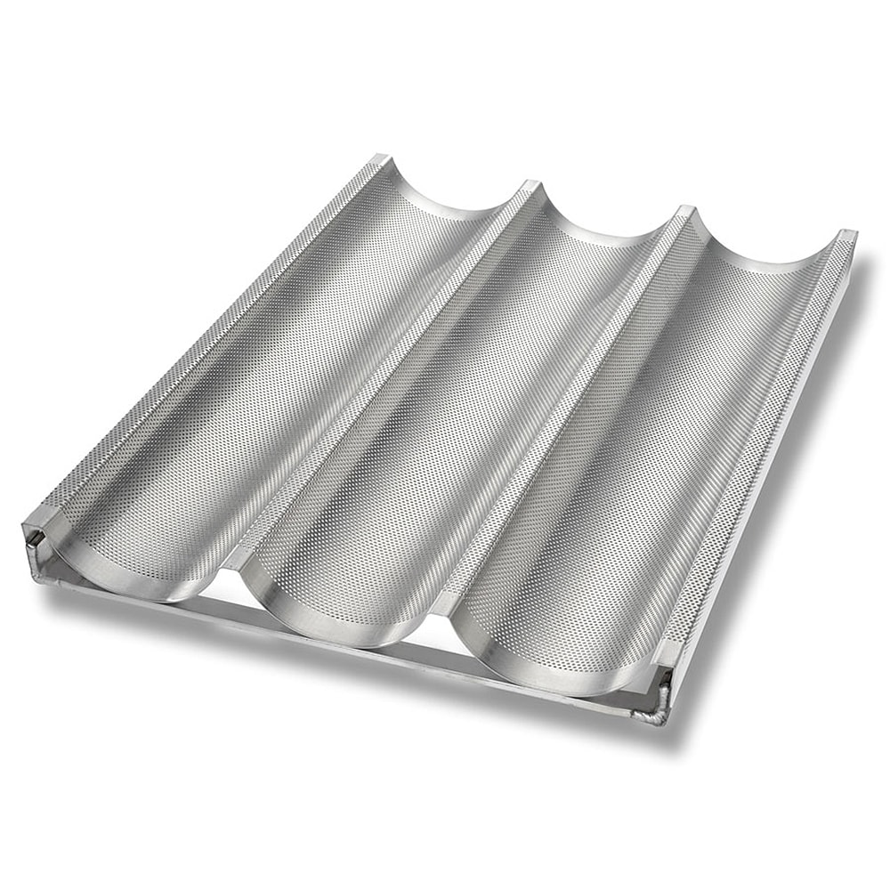 Chicago Metallic Baguette/French Bread Pan, Makes (3) 5 3/16" x 26" Loaves, Perforated, Glazed 16 ga Aluminum (49011)