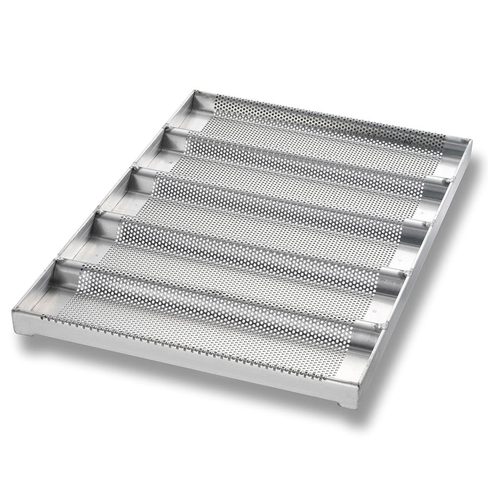 Chicago Metallic Sub Sandwich Roll Pan, Makes (5) 12 1/2" x 3" Half Rolls, AMERICOAT Glazed 16 ga Aluminum (49014)
