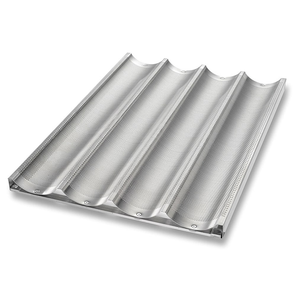 Chicago Metallic Baguette/French Bread Pan, Uni Lock, Makes (4) 3 7/8" x 25 3/4" Loaves, Glazed 16 ga Aluminum (49034)
