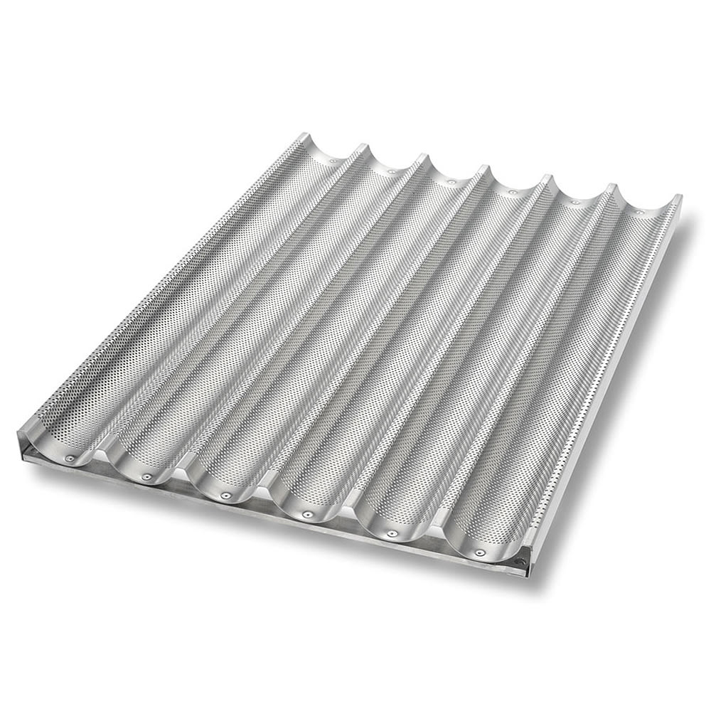 Chicago Metallic Baguette/French Bread Pan, Uni Lock, Makes (6) 2 7/16" x 25 3/4" Loaves, Glazed 16 ga Aluminum (49036)