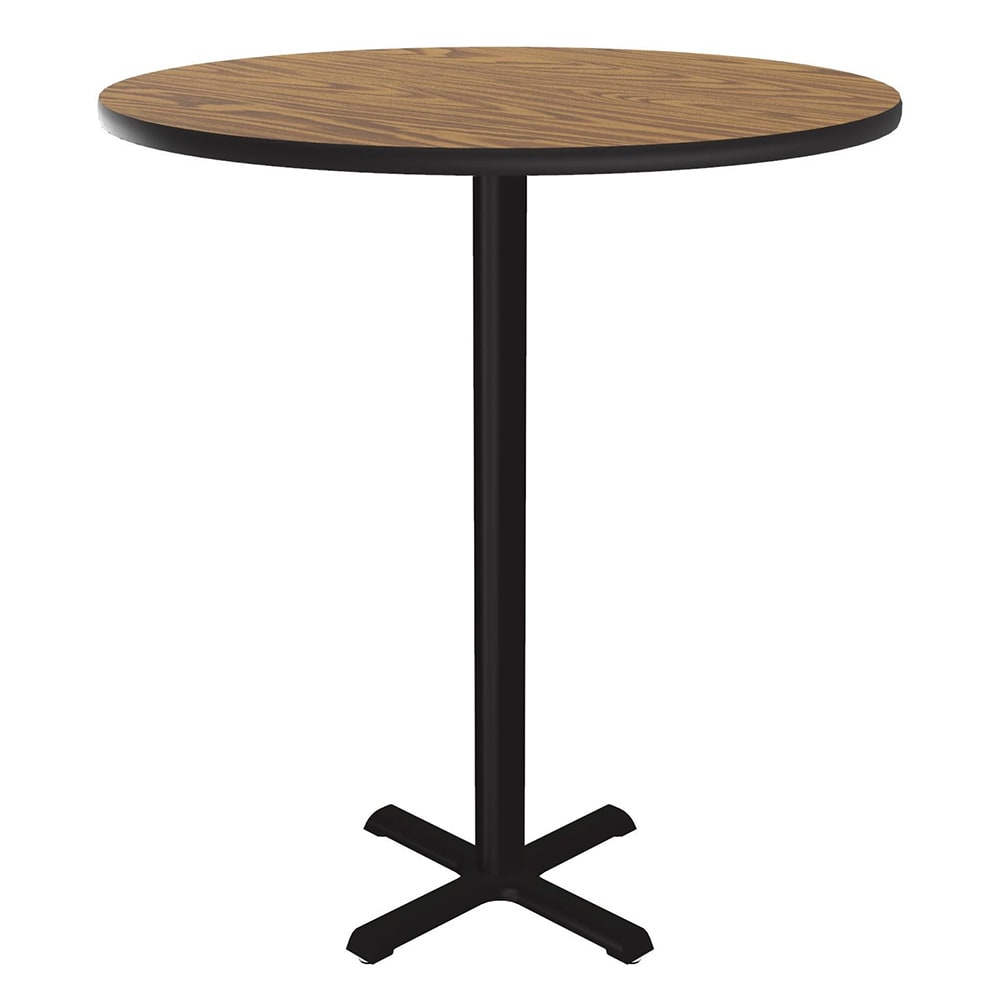 Correll 36" Round Bar Height Table - Oak Laminate Top, Cast Iron Base (BXB36R-06-09-09)