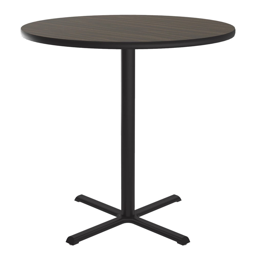 Correll 48" Round Bar Height Table - Walnut Laminate Top, Cast Iron Base (BXB48R-01-09-09)