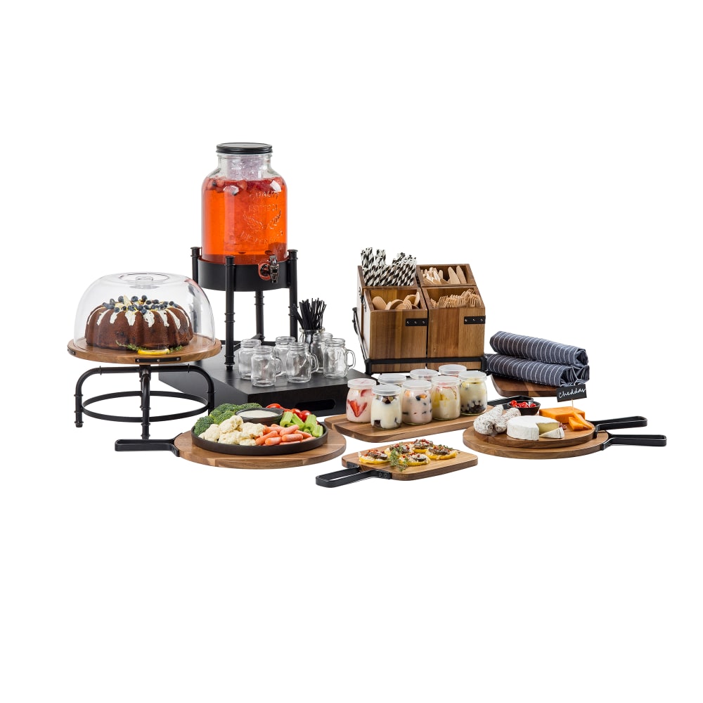 Tablecraft 10076 Rectangular Serving Paddle w/ Handle - 9 1/8" x 8 1/4", Acacia Wood/Metal