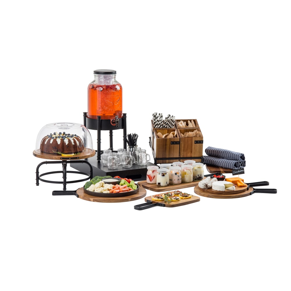 Tablecraft 10079 10" Round Serving Paddle w/ Handle - Acacia Wood/Metal