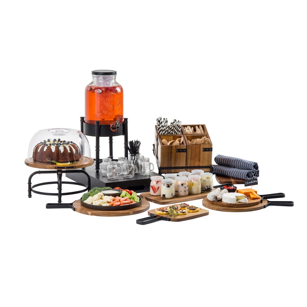 Tablecraft 10080 12" Round Serving Paddle w/ Handle - Acacia Wood/Metal