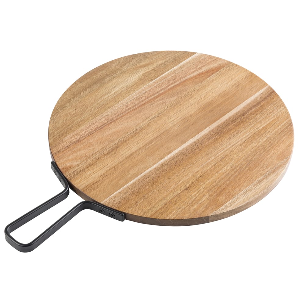 Tablecraft 10081 14" Round Serving Paddle w/ Handle - Acacia Wood/Metal