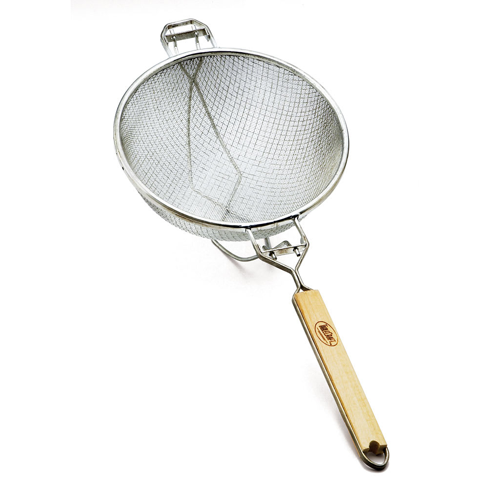 Tablecraft 1022 10" Strainer w/ Double Medium Mesh & Wooden Handle