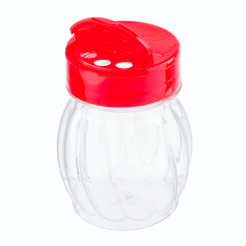 Tablecraft 10330 6 oz Shaker w/ Flip Top Plastic Lid - Plastic, Red