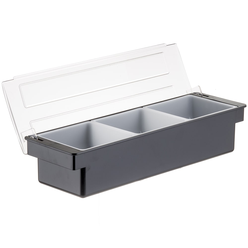 Tablecraft 104 (3) Compartment Bar Garnish Tray - Flat Hinged Lid