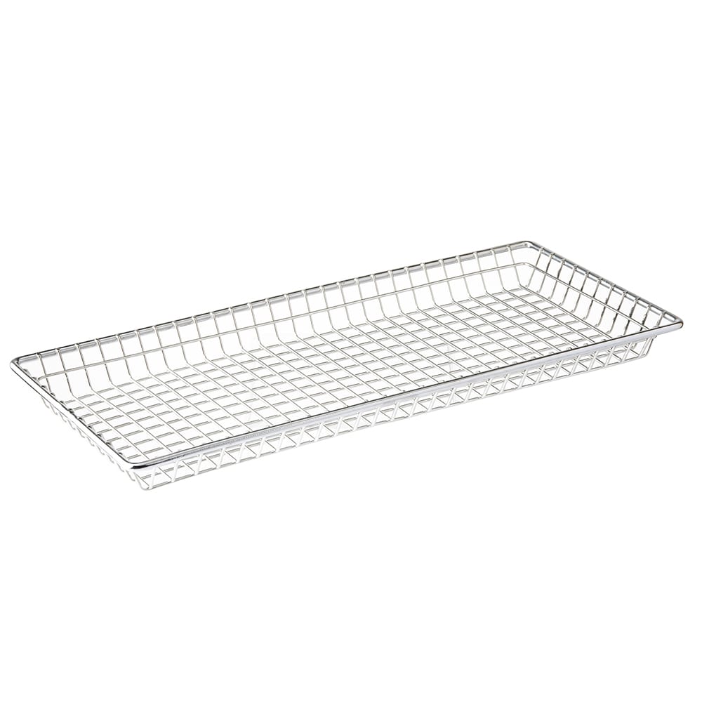 Tablecraft 10523 Rectangular Serving Basket - 14"L x 7"W x 1"H, Stainless Steel Wire