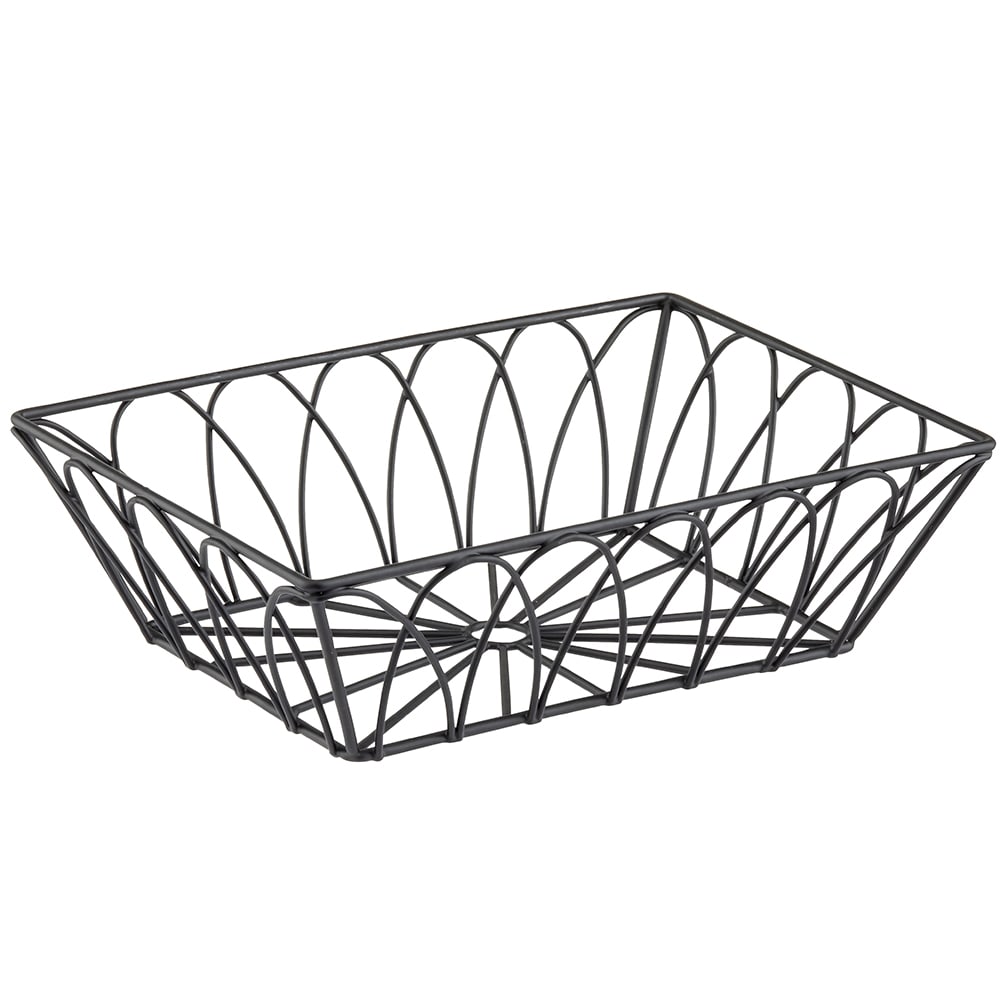 Tablecraft 10537 Rectangular Serving Basket - 9"L x 6"W x 2 1/2"H, Metal, Black