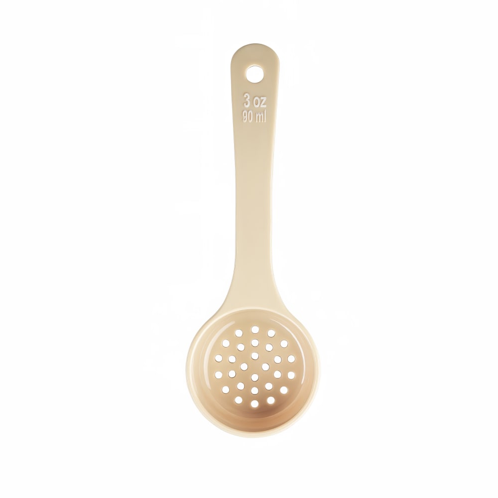 Tablecraft 10647 3 oz Perforated Portion Spoon w/ Short Handle - Polycarbonate, Beige