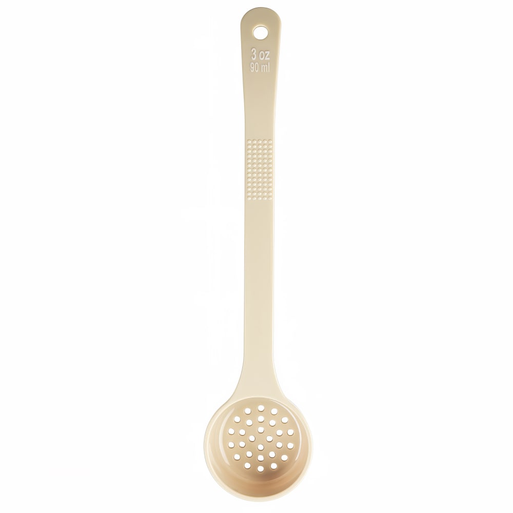 Tablecraft 10649 3 oz Perforated Portion Spoon w/ Long Handle - Polycarbonate, Beige