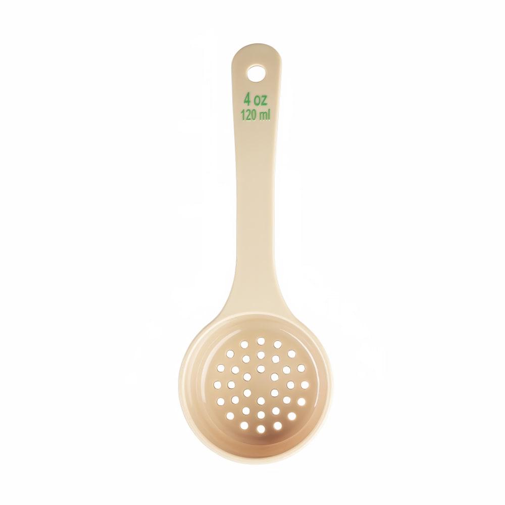 Tablecraft 10651 4 oz Perforated Portion Spoon w/ Short Handle - Polycarbonate, Beige