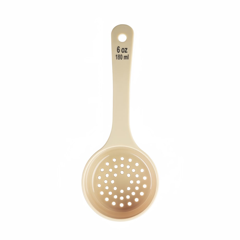Tablecraft 10655 6 oz Perforated Portion Spoon w/ Short Handle - Polycarbonate, Beige