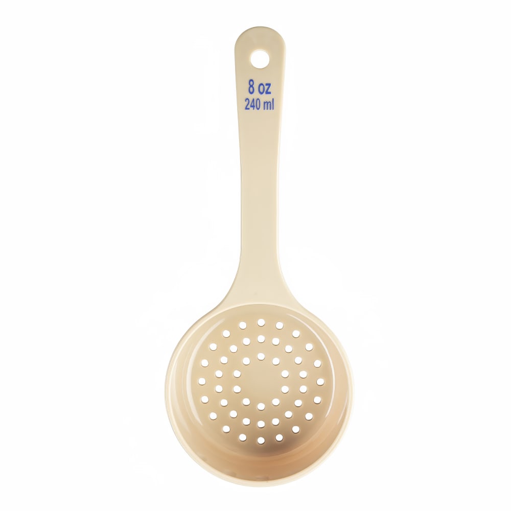 Tablecraft 10659 8 oz Perforated Portion Spoon w/ Short Handle - Polycarbonate, Beige