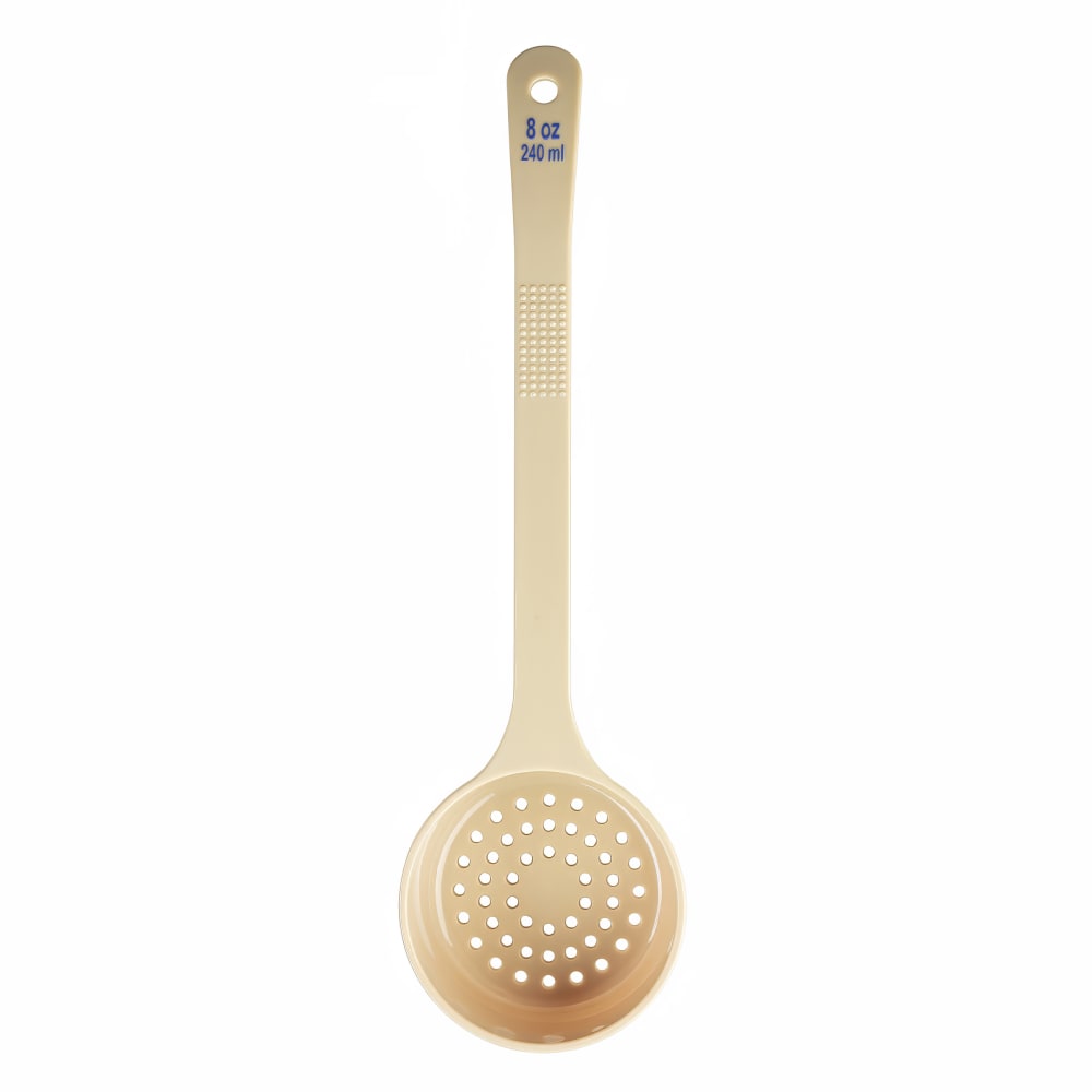 Tablecraft 10661 8 oz Perforated Portion Spoon w/ Long Handle - Polycarbonate, Beige
