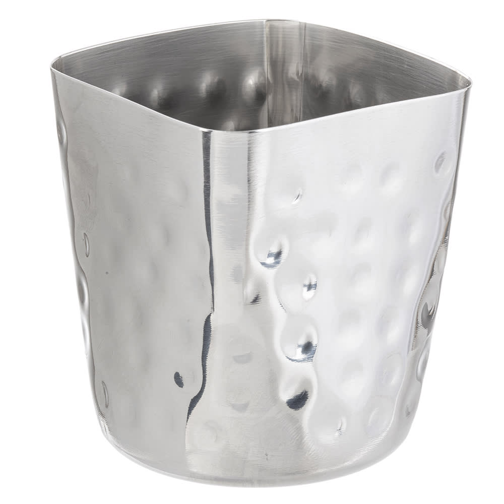 Tablecraft 10678 13 oz Square Fry Cup - 3 1/8"L x 3 1/8"W x 3 3/8"H, Hammered Stainless Steel