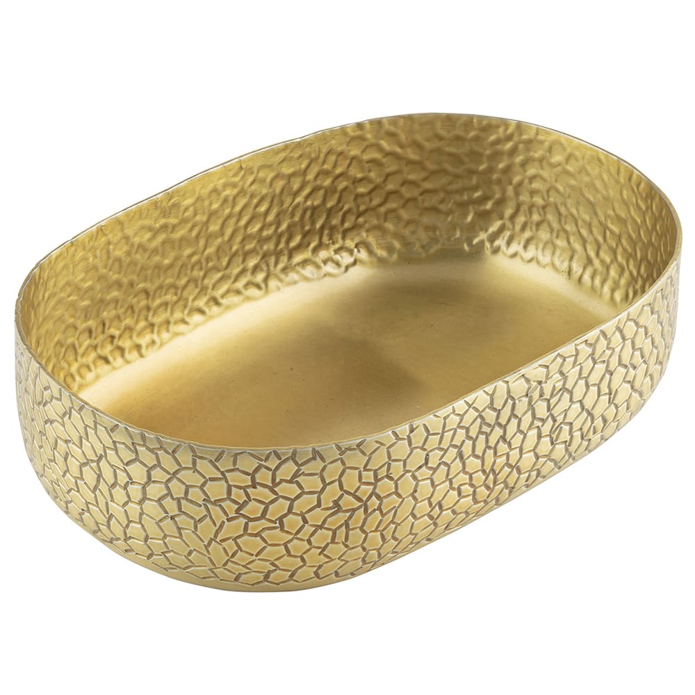 Tablecraft 10704 64 oz Oval Serving Bowl - 9 1/4"L x 6 3/8"W x 2 5/8", Aluminum, Gold Crackle