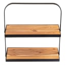 Tablecraft 10718 2 Tier Display Stand - 17 3/10"L x 8"W x 18"H, Acacia Wood/Black Metal Frame thumbnail 2