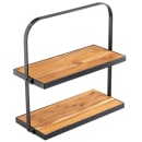 Tablecraft 10718 2 Tier Display Stand - 17 3/10"L x 8"W x 18"H, Acacia Wood/Black Metal Frame thumbnail 3