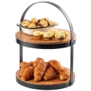 Tablecraft 10719 2 Tier Round Display Stand - 12"D x 16"H, Acacia Wood/Black Metal Frame thumbnail 2