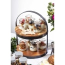 Tablecraft 10719 2 Tier Round Display Stand - 12"D x 16"H, Acacia Wood/Black Metal Frame thumbnail 5