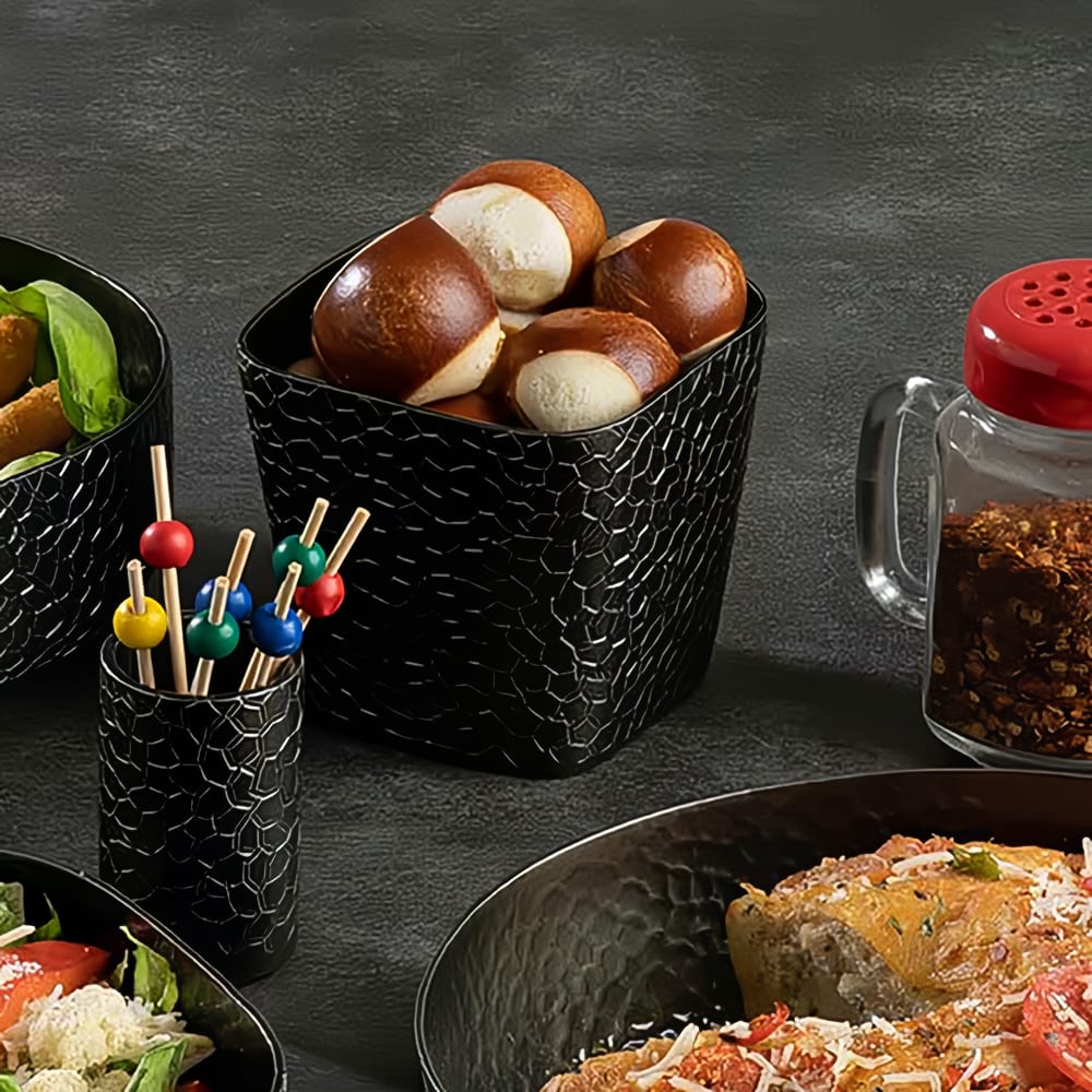 Tablecraft 10737 4" Square Snack Basket - Aluminum, Black