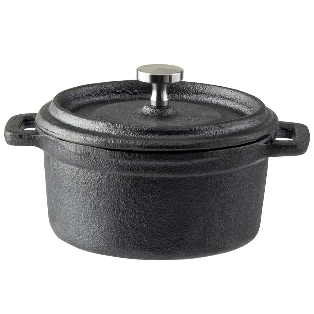 Tablecraft 10747 1/4 qt Cast Iron Cocotte Dutch Oven w/ Stainless Steel Knob - Black