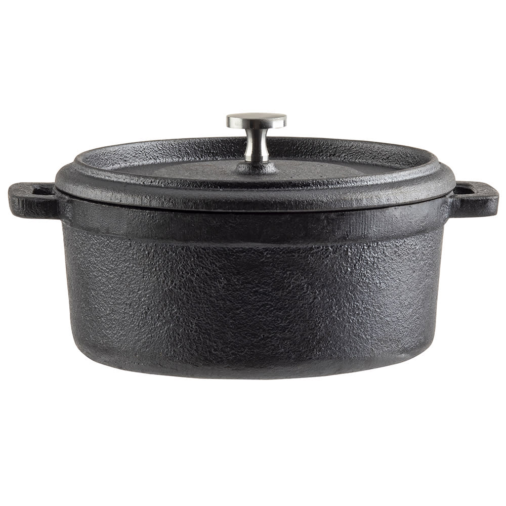 Tablecraft 10748 1/2 qt Cast Iron Cocotte Dutch Oven w/ Stainless Steel Knob - Black