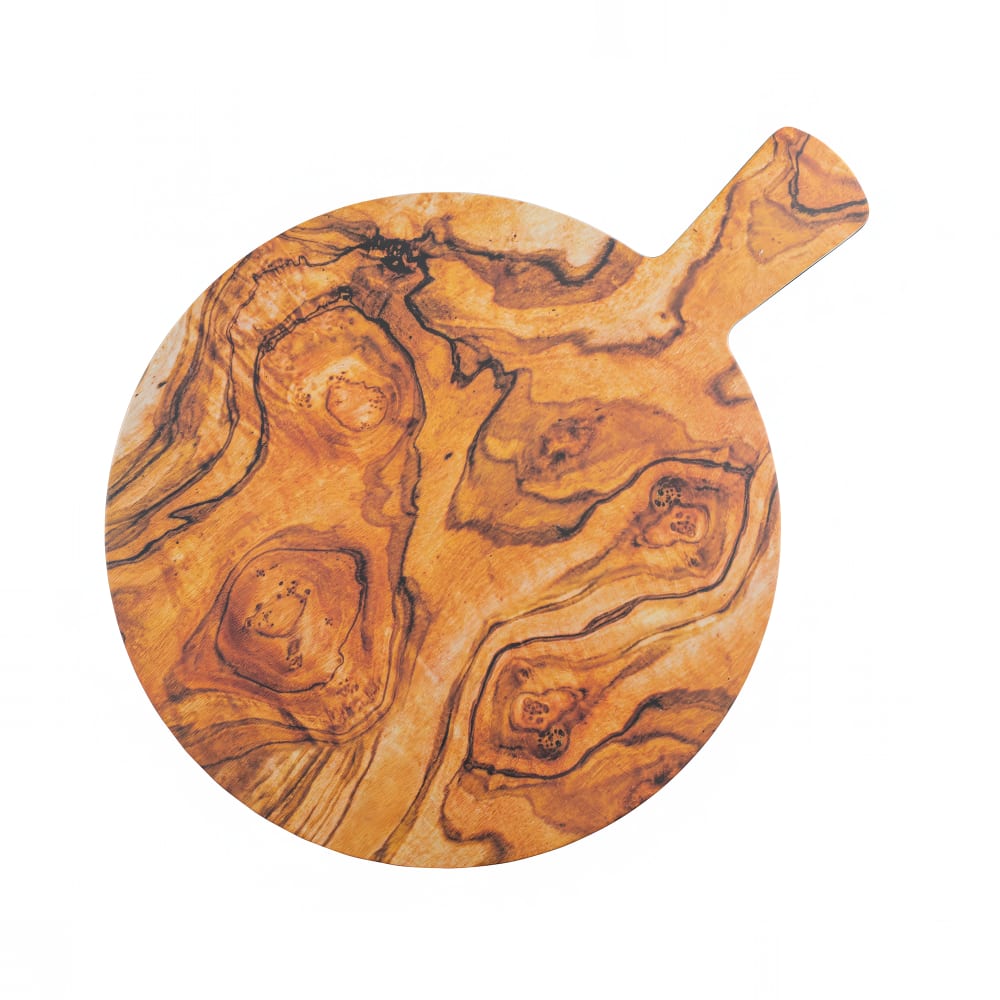 Tablecraft 11184 12" Round Serving Paddle - Melamine, Olive Wood