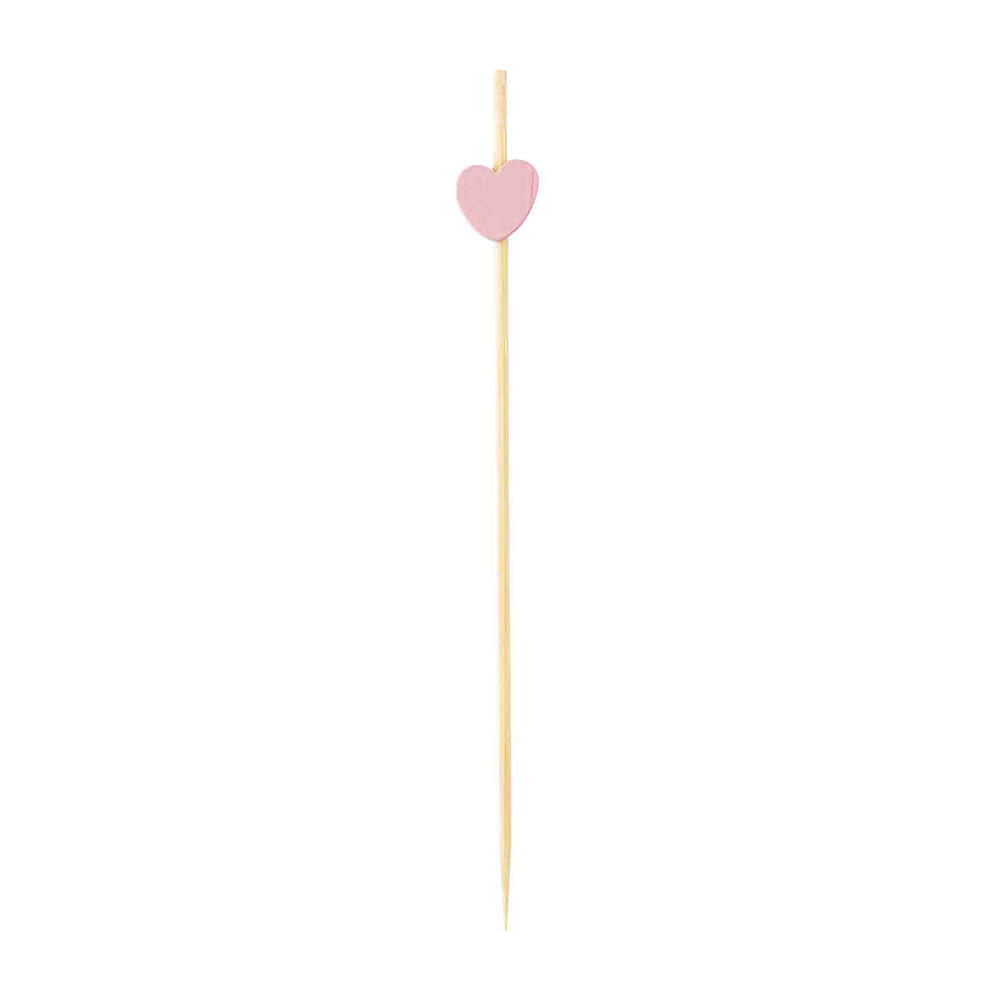 Tablecraft 11205 4 1/2" Bamboo Heart Pick, Pink