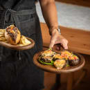 Tablecraft 11525 10" Round Serving Paddle - Acacia Wood thumbnail 6