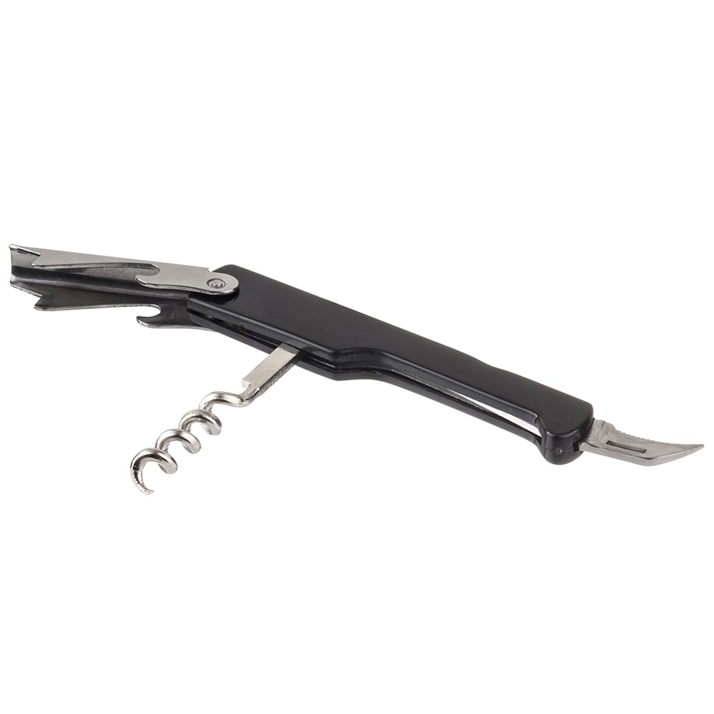 Tablecraft 1226 Waiter's Corkscrew w/ Foil Cutter & Bottle Cap Opener, Black