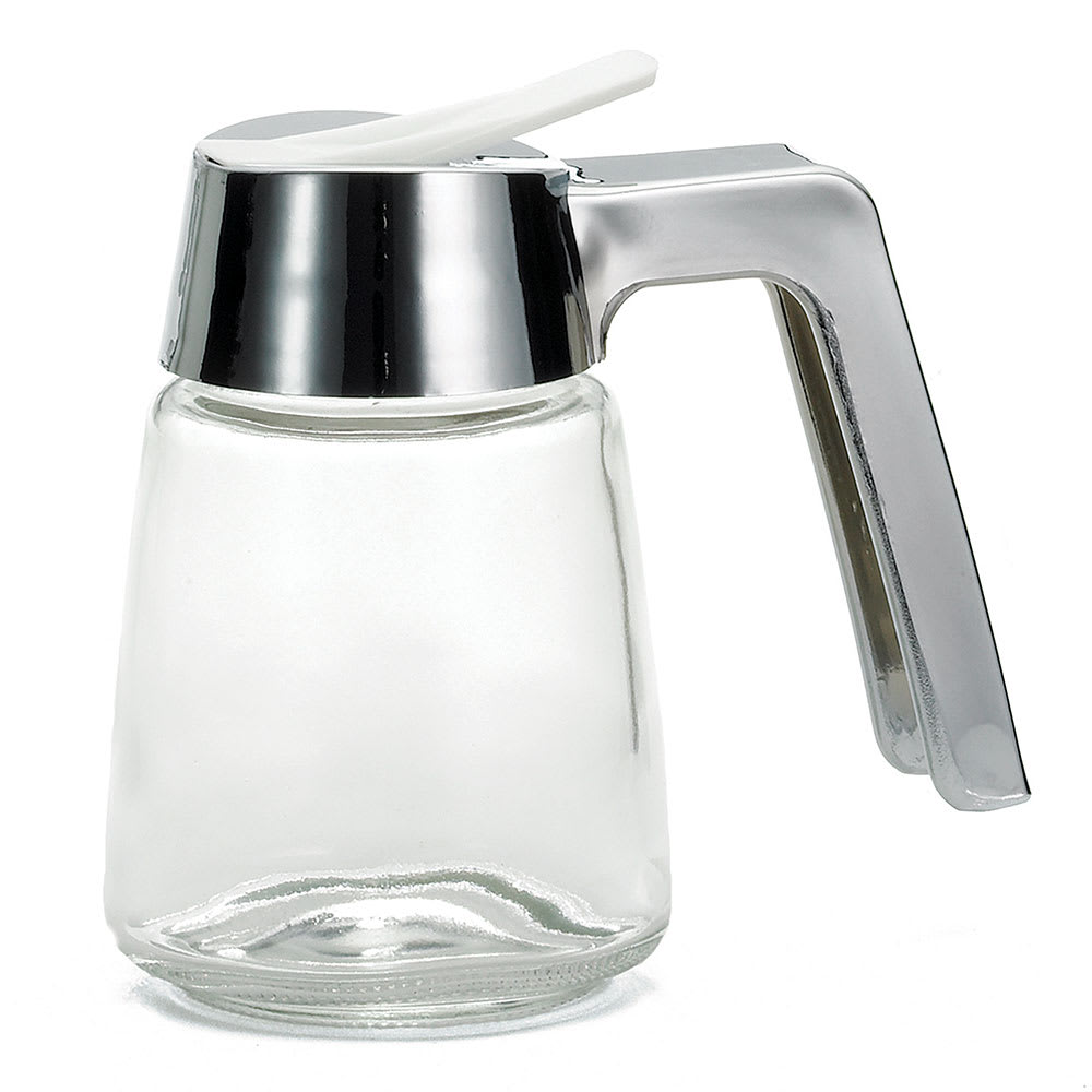 Tablecraft 1270 8 oz Cylindrical Dripcut Server - Glass, Chrome ABS Top