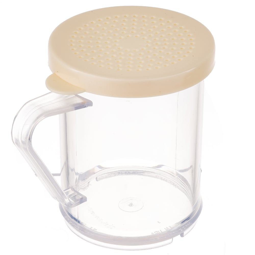 Tablecraft 166A 10 oz Dredge/Shaker w/ Handle & Beige Lid for Salt/Pepper, Polycarbonate