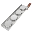 Tablecraft 20002 4 Well Spatula Style Flight Board w/ Brown Handle - 16" x 3 1/2", Stainless Steel thumbnail 7