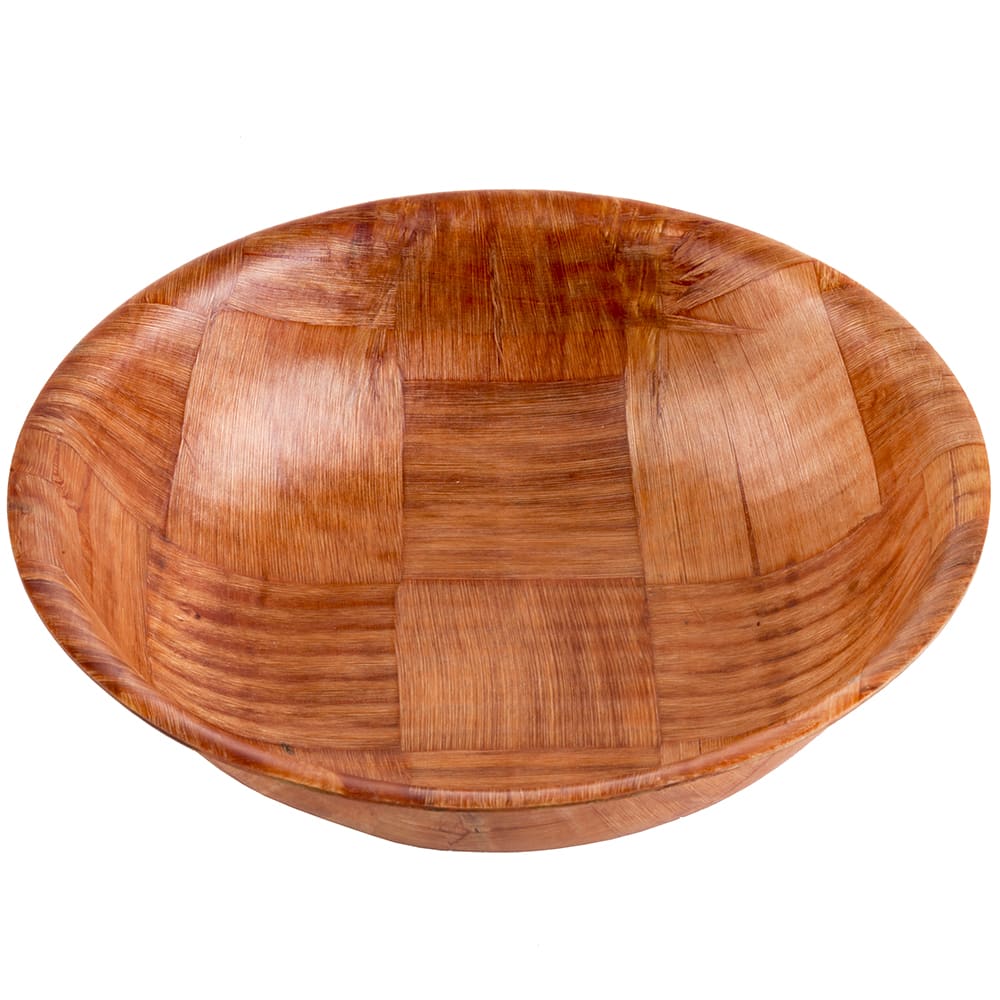 Tablecraft 208 8" Woven Wood Salad Bowl, Mahogany, Round Bottom, 4 Ply