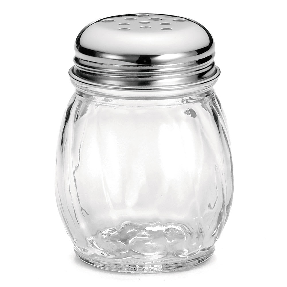Tablecraft 260 Cheese Shaker, 6 oz, Swirled Glass, Chrome Plated Perforated Top, Dozen
