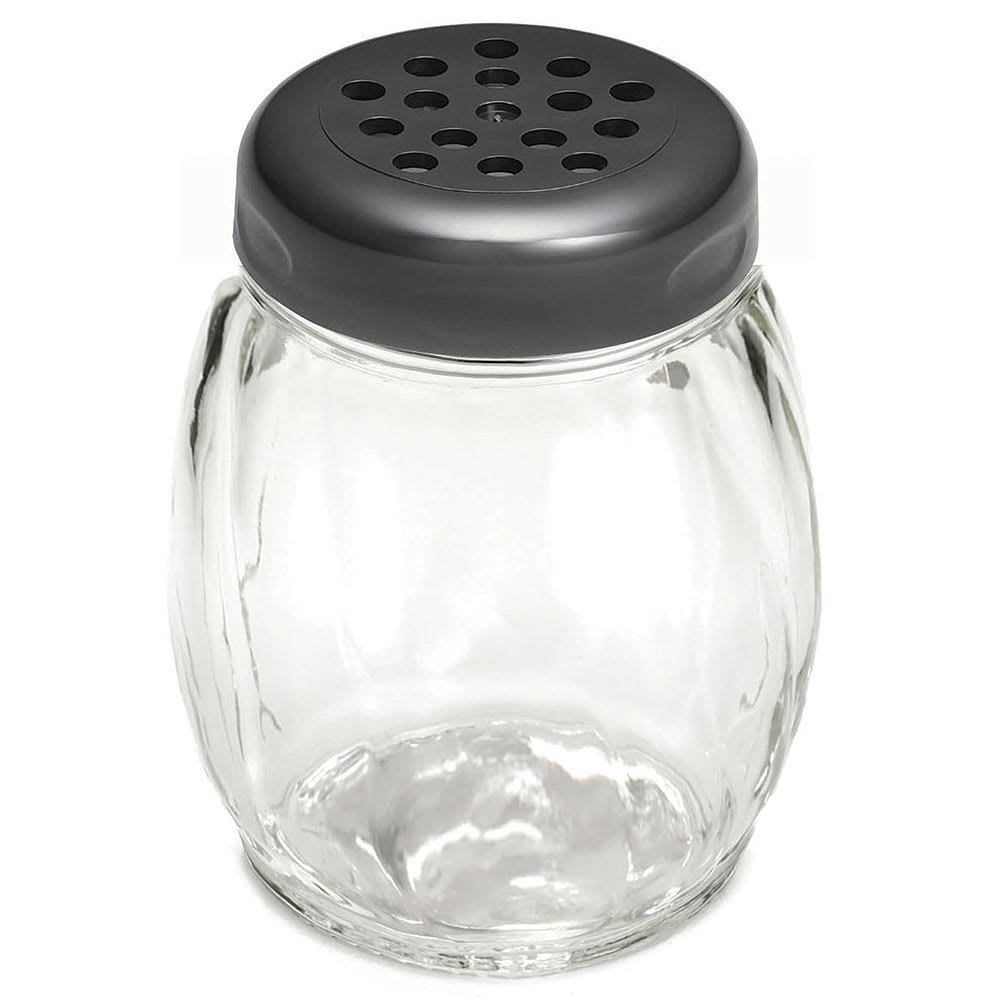 Tablecraft 260BK 6 oz Swirl Glass Shaker w/ Perforated Plastic Top, Black