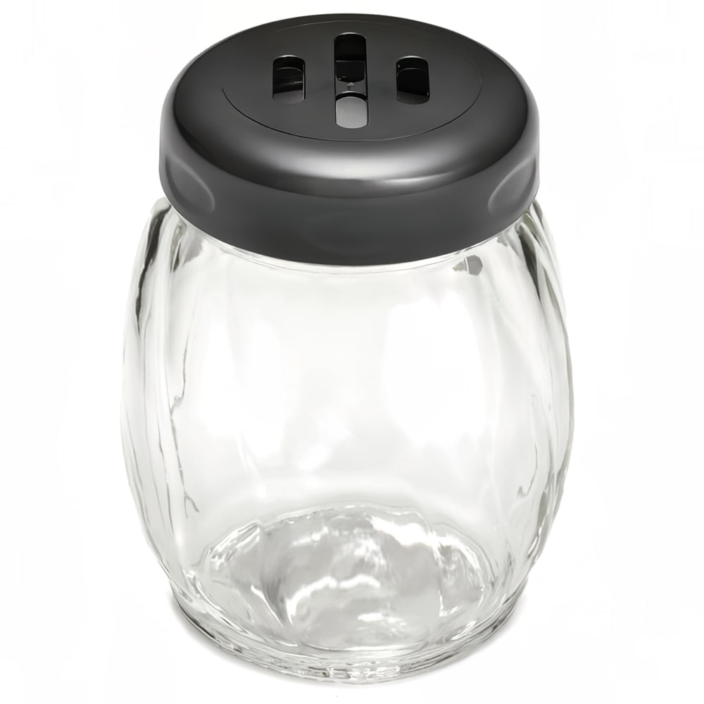 Tablecraft 260SLBK 6 oz Swirl Glass Cheese Shaker w/ Slotted Plastic Top, Black