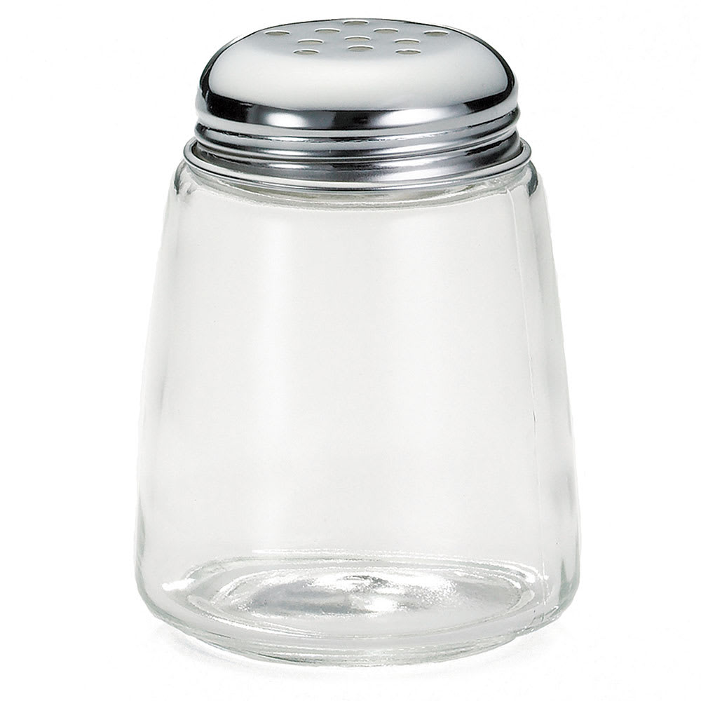 Tablecraft 261 8 oz Cheese Shaker w/ Modern Glass, Chrome Plated Perforated Top