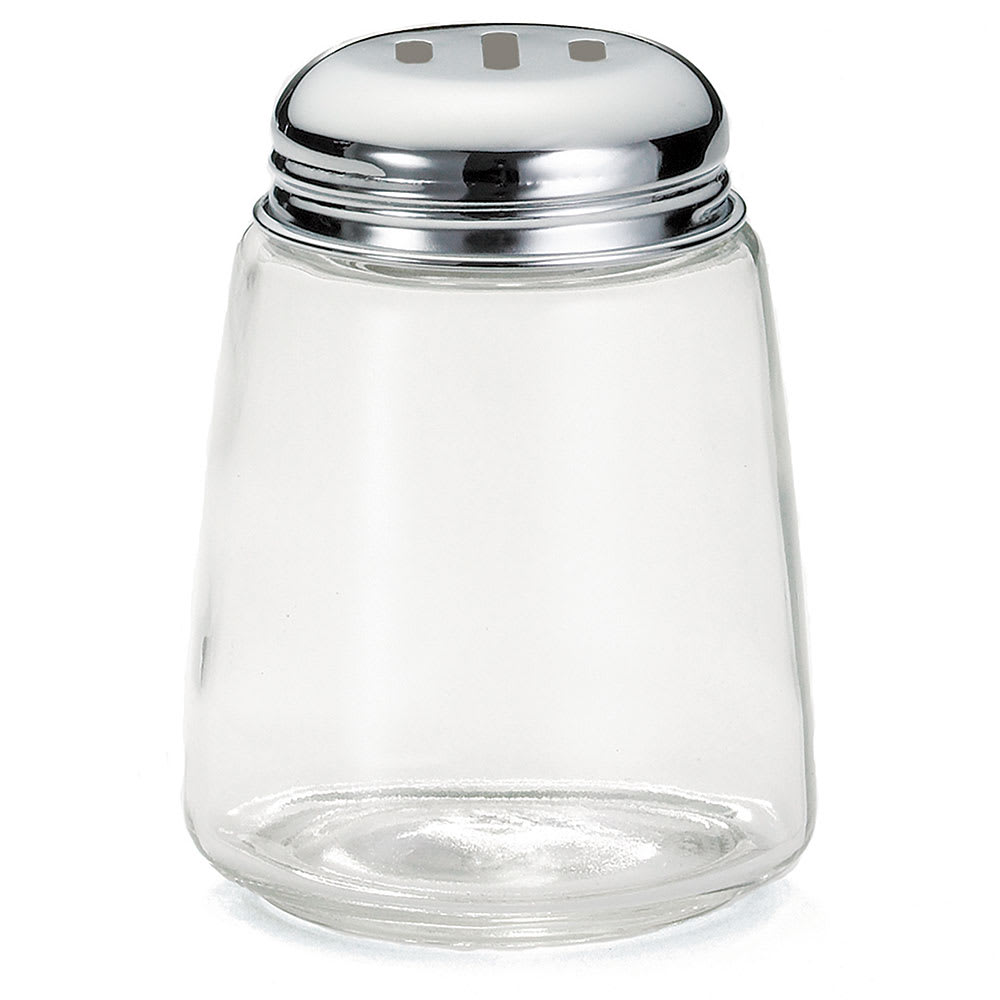 Tablecraft 262 8 oz Cheese Shaker w/ Modern Glass, Chrome Plated Slotted Top