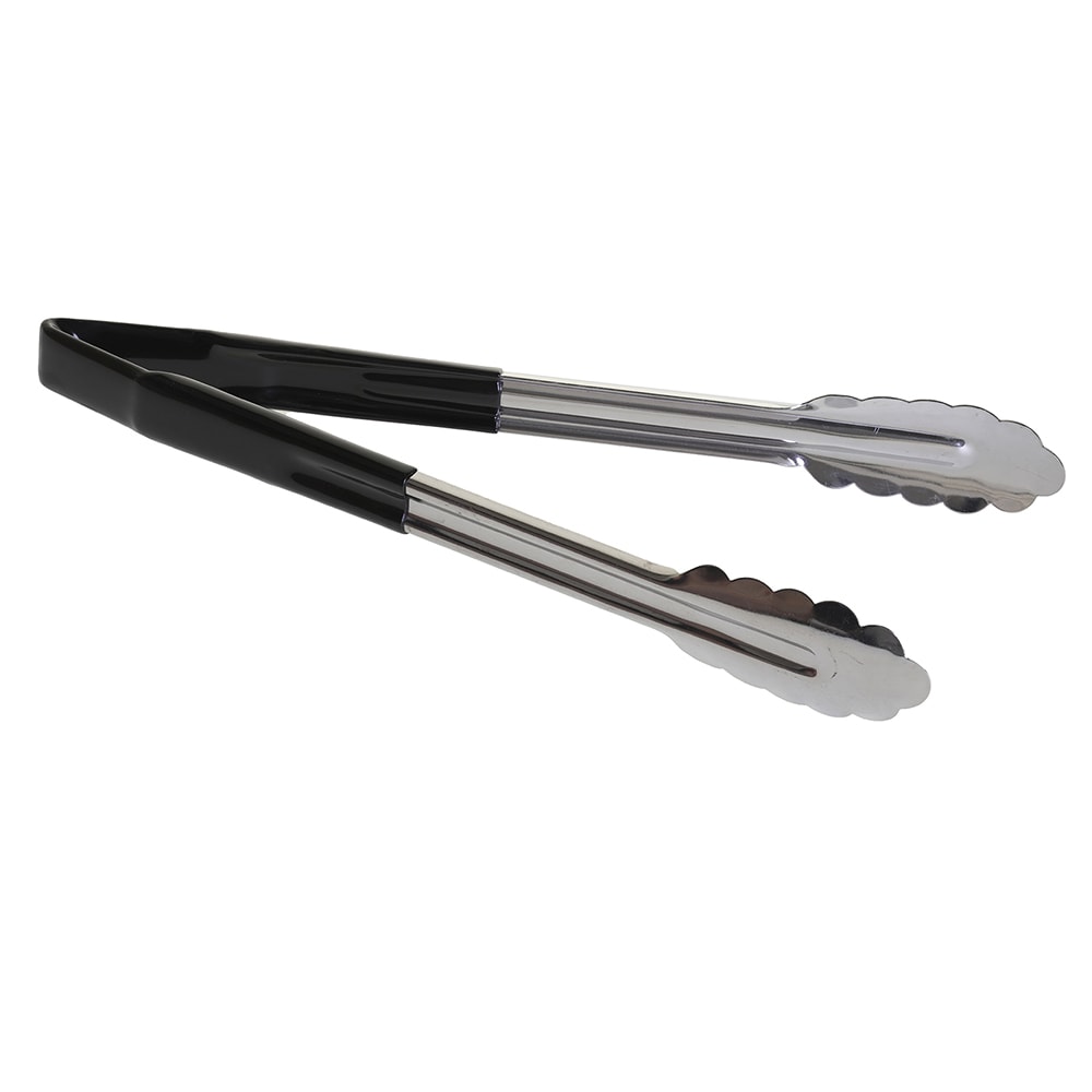 Tablecraft 3712BKEU 12" Vinyl Coated Tongs - Stainless Steel, Black