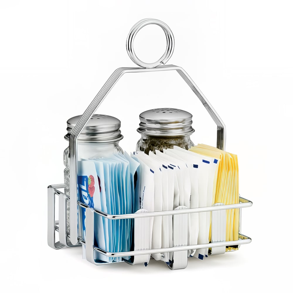 Tablecraft 606R 2 Compartment Rectangular Condiment Caddy - Chrome Plated