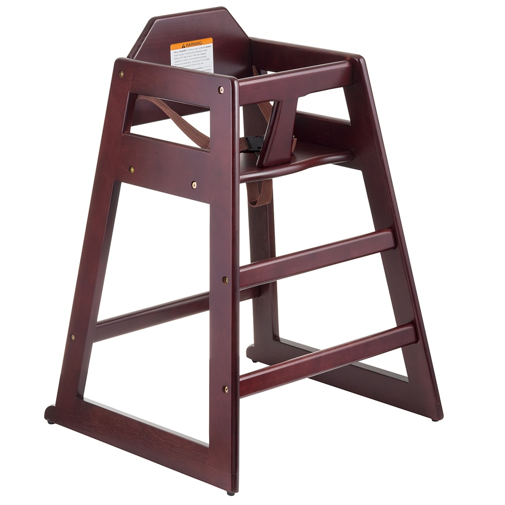Tablecraft 6464062 29" Stackable Wood High Chair w/ Waist Strap - Rubberwood, Mahogany